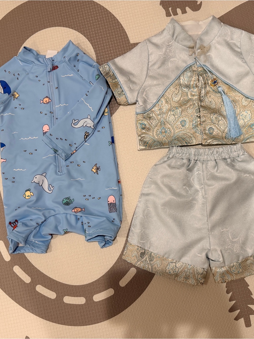 Kids Light Blue Ocean Print Swim Suit & Traditional Two-Piece Set